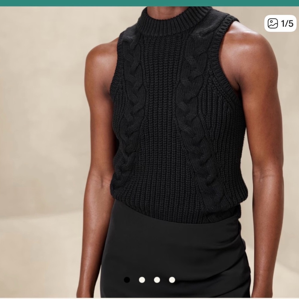 Banana Republic Black Cable Knit Sweater Vest Sz XL Womens